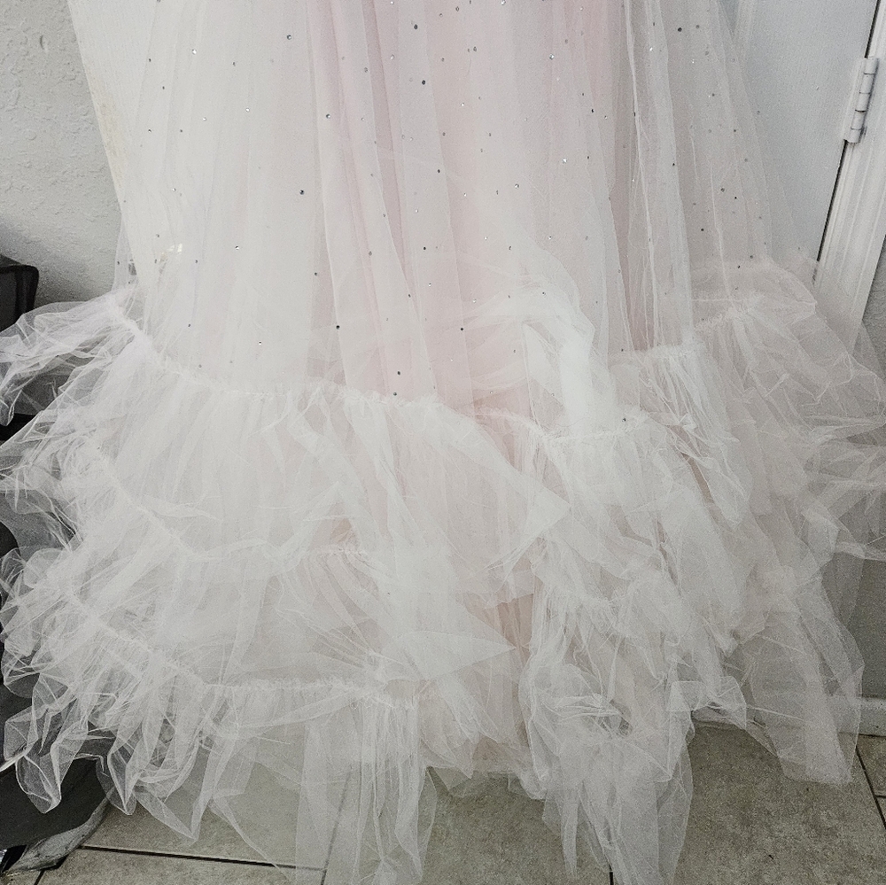 Mac Duggal Pink Ruffled Embroidered Sequins Steapless Pink Dress Size 2 NEW - Picture 5 of 12